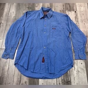 Vintage Marlboro Denim Jean Long Sleeve Shirt Cigarette Pocket Chambray Medium